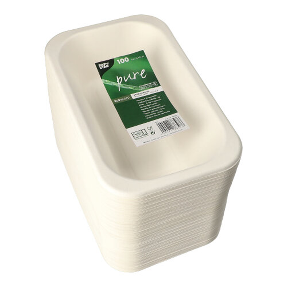 Papstar Siegelschalen Zuckerrohr 950 ml 5,6 cm x 15 cm x 24 cm weiss
