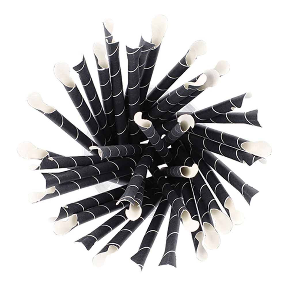 Papstar Trinkhalme mit Löffel, Papier Ø 8 mm · 20 cm schwarz/weiss "Stripes"