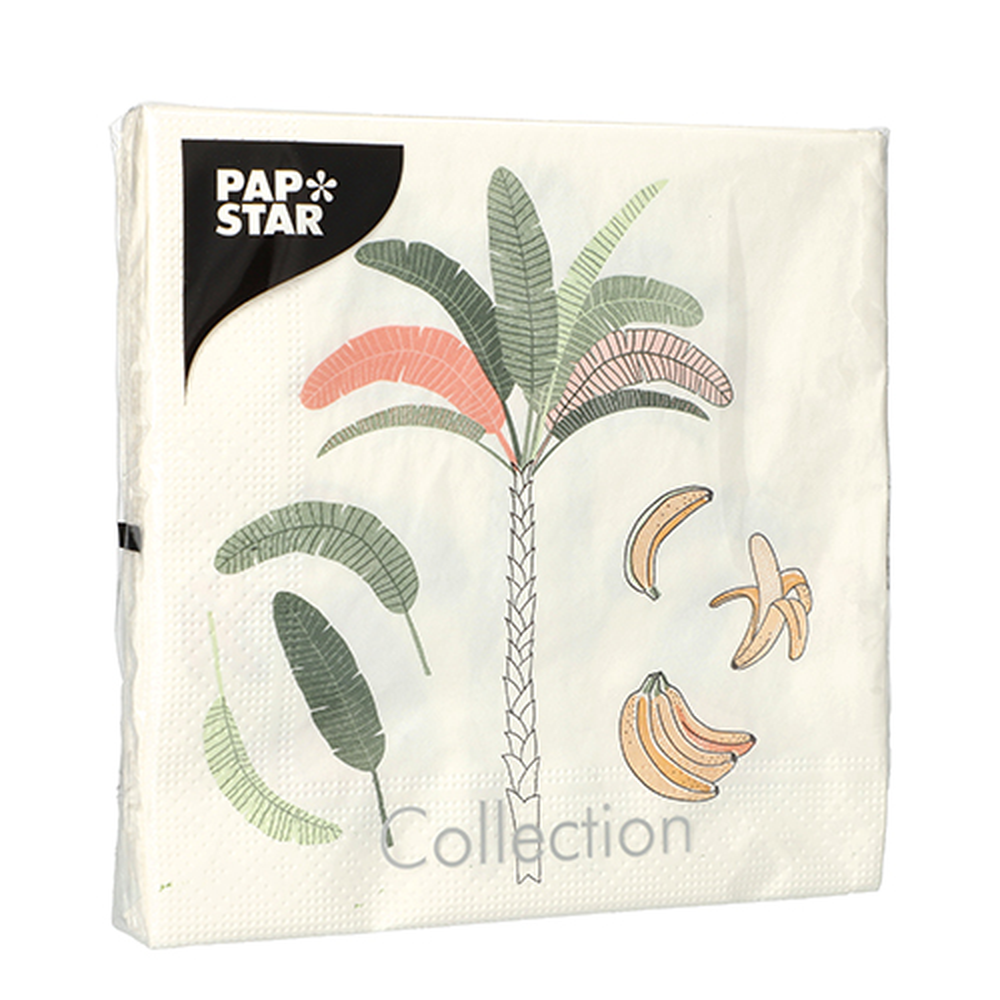 Papstar Servietten, 3-lagig 1/4-Falz 33 cm x 33 cm "Palm and Bananas"