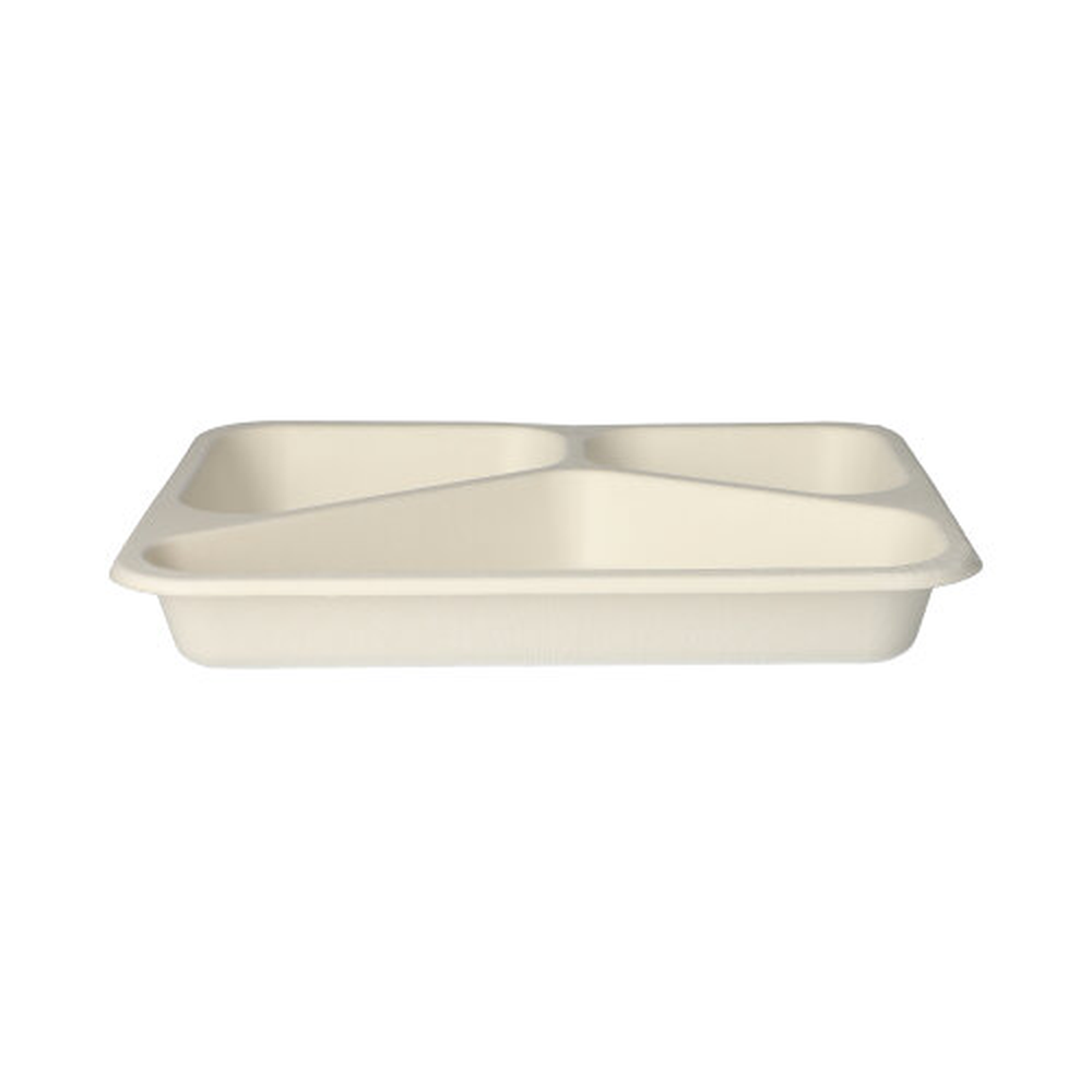 Papstar Siegelschalen Zuckerrohr 3-geteilt 850 ml 3 cm x 17,5 cm x 22,5 cm weiss
