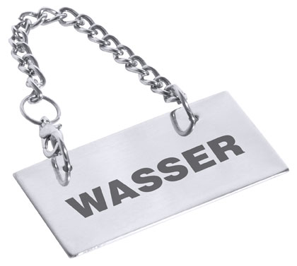 Contacto Schild für Kannen: WASSER 5 x 2,5 cm mit Kette