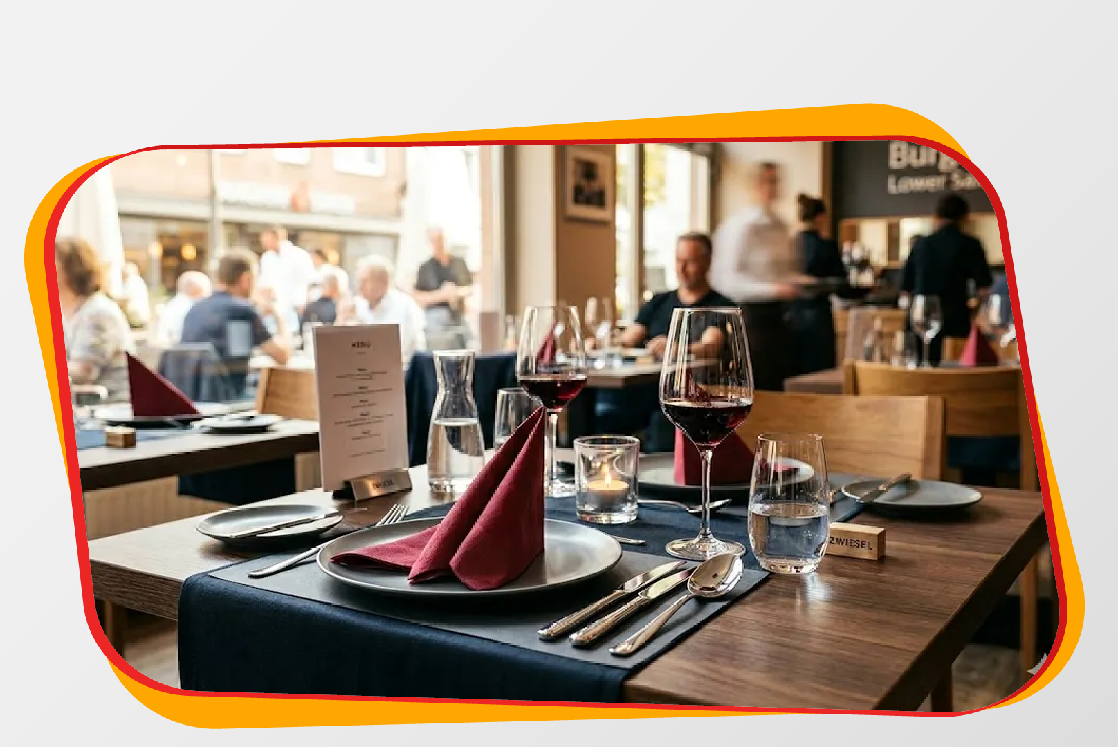 Restaurant, Tischdekoration, Wein, Gläser, Speisekarte