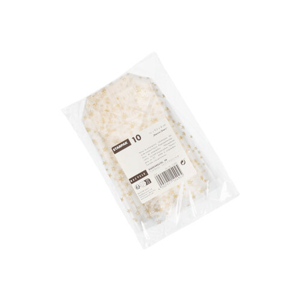 Papstar Bodenbeutel, PP 16 cm x 9,5 cm x 4 cm transparent "Sterne, gold"
