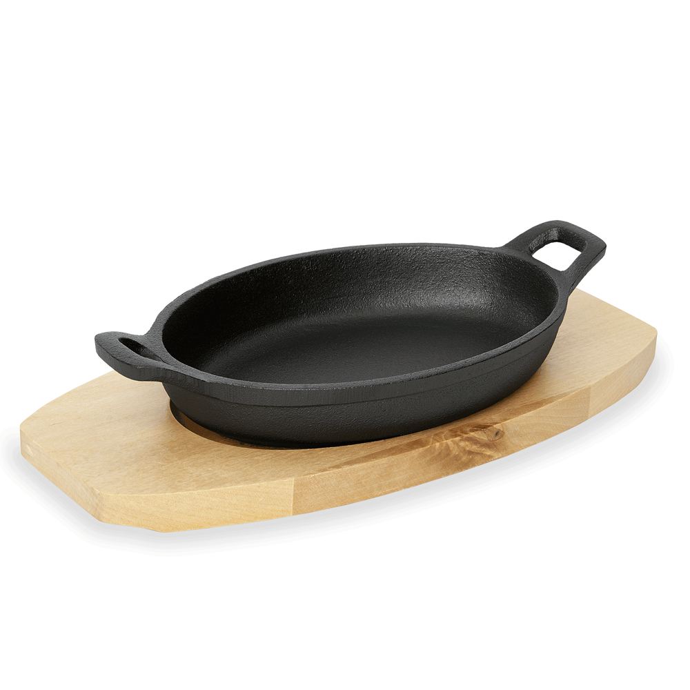 WAS Servierpfanne IRON DINING, mit Holzuntersetzer, 18 x 12 x 3 cm, Gusseisen, H