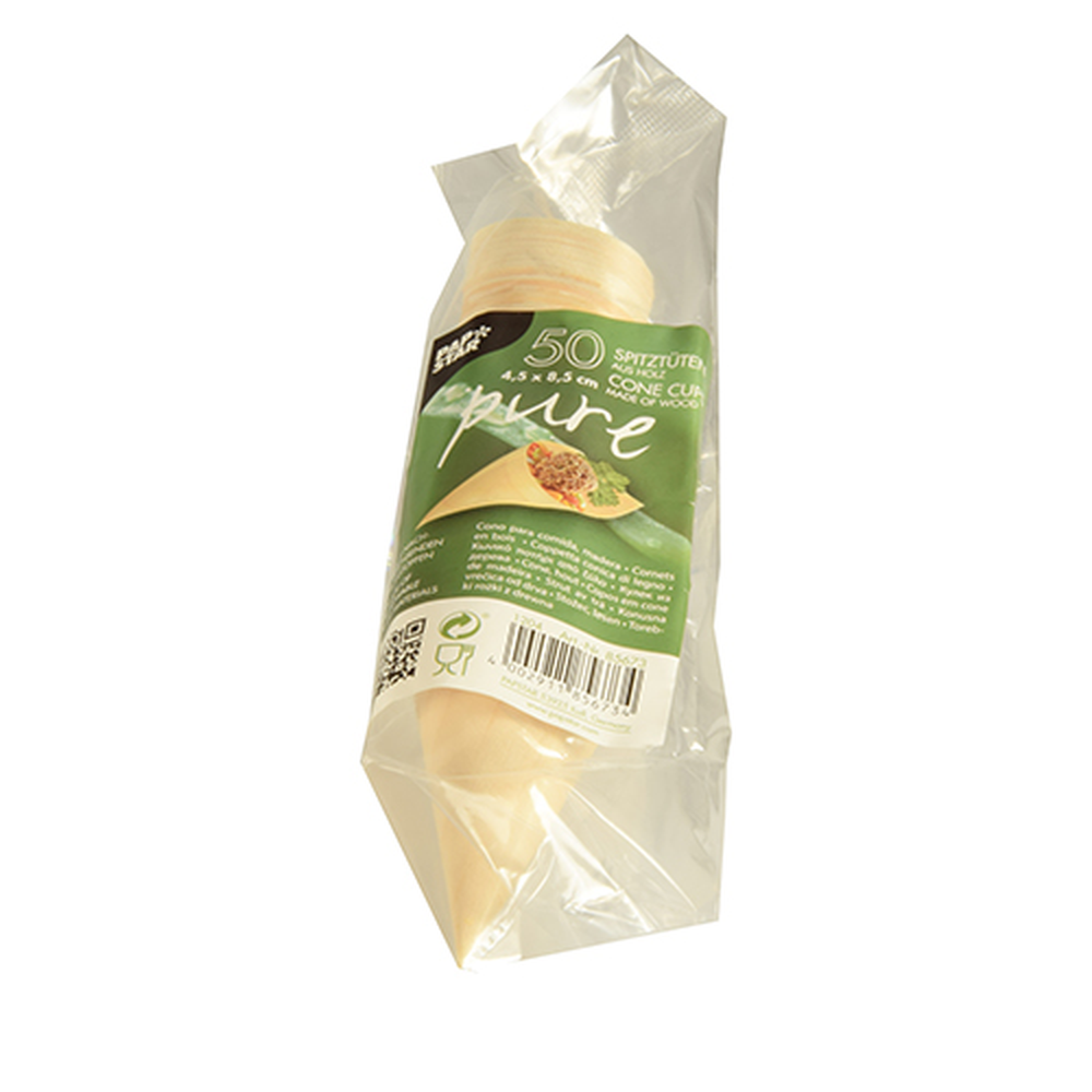 Papstar Fingerfood - Spitztüten, Holz "pure" Ø 4,5 cm · 8,5 cm