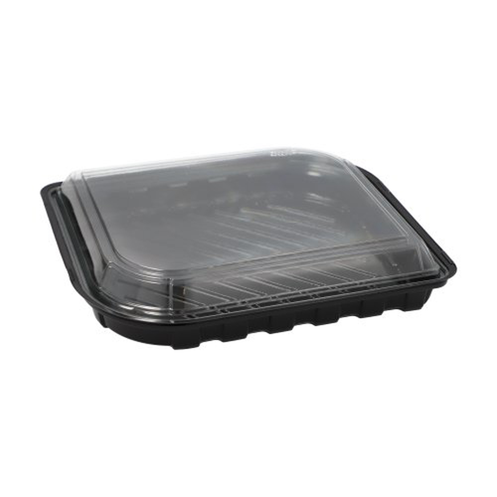 PAPSTAR Sushi-Schalen R-PET rechteckig 21 cm x 18 cm x 4,3 cm schwarz mit tra