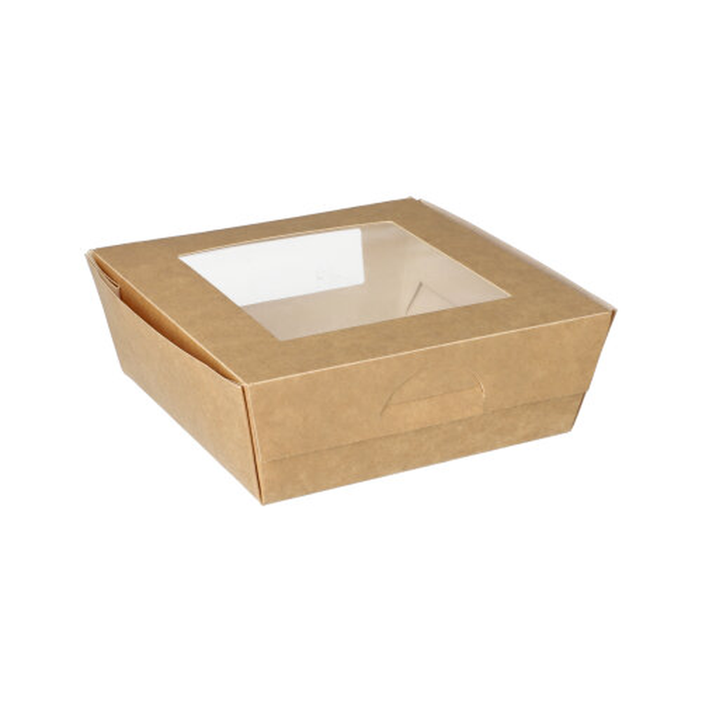 PAPSTAR Feinkostboxen, Pappe mit Sichtfenster aus PLA eckig 750 ml 14 cm x 14