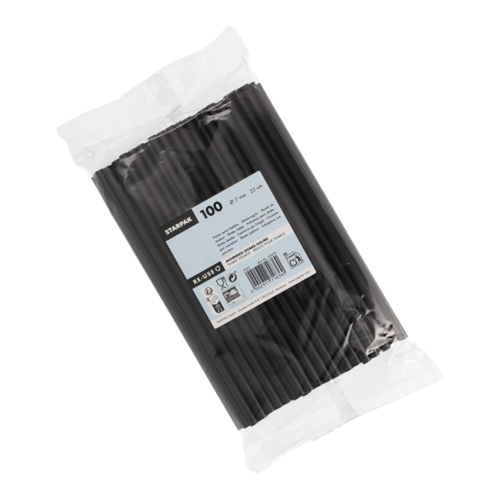 Papstar Mehrweg-Shake-Halme PP Ø 7 mm · 22 cm schwarz