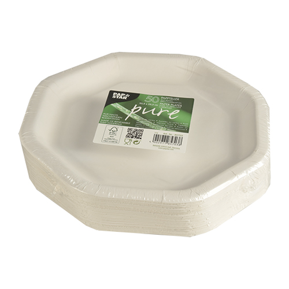 Papstar Teller, Pappe "pure" 8-eckig 23,5 cm x 23,5 cm weiss