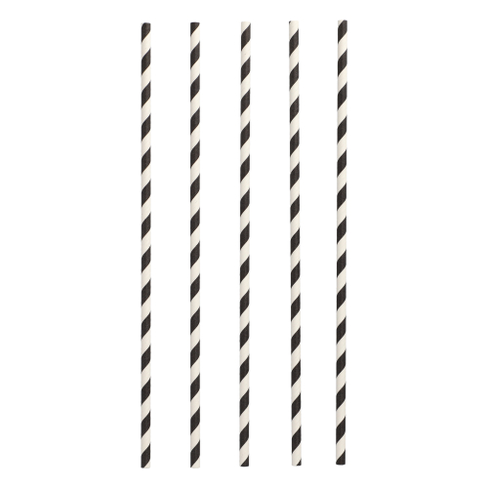 Papstar Trinkhalme, Papier Ø 6 mm · 29 cm schwarz/weiss "Stripes"