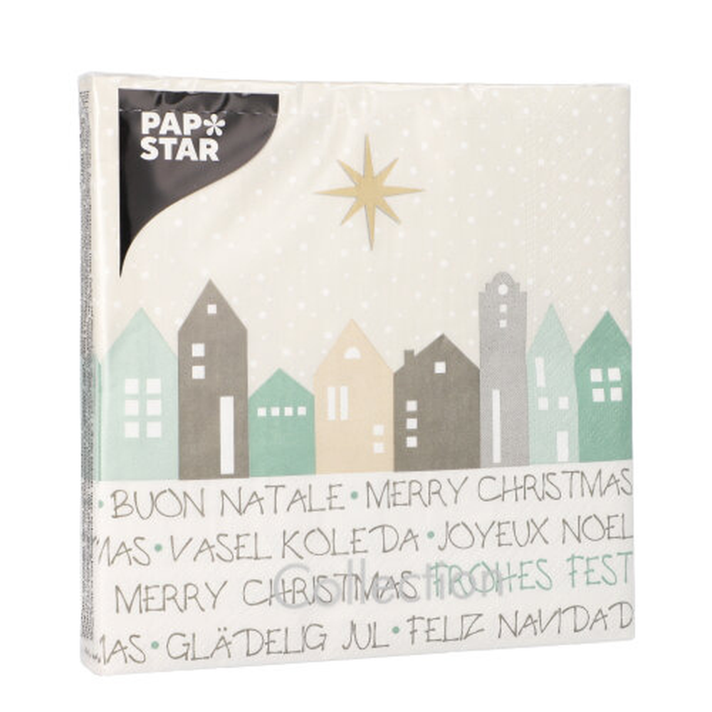 Papstar Servietten, 3-lagig 1/4-Falz 33 cm x 33 cm "Christmas Village"