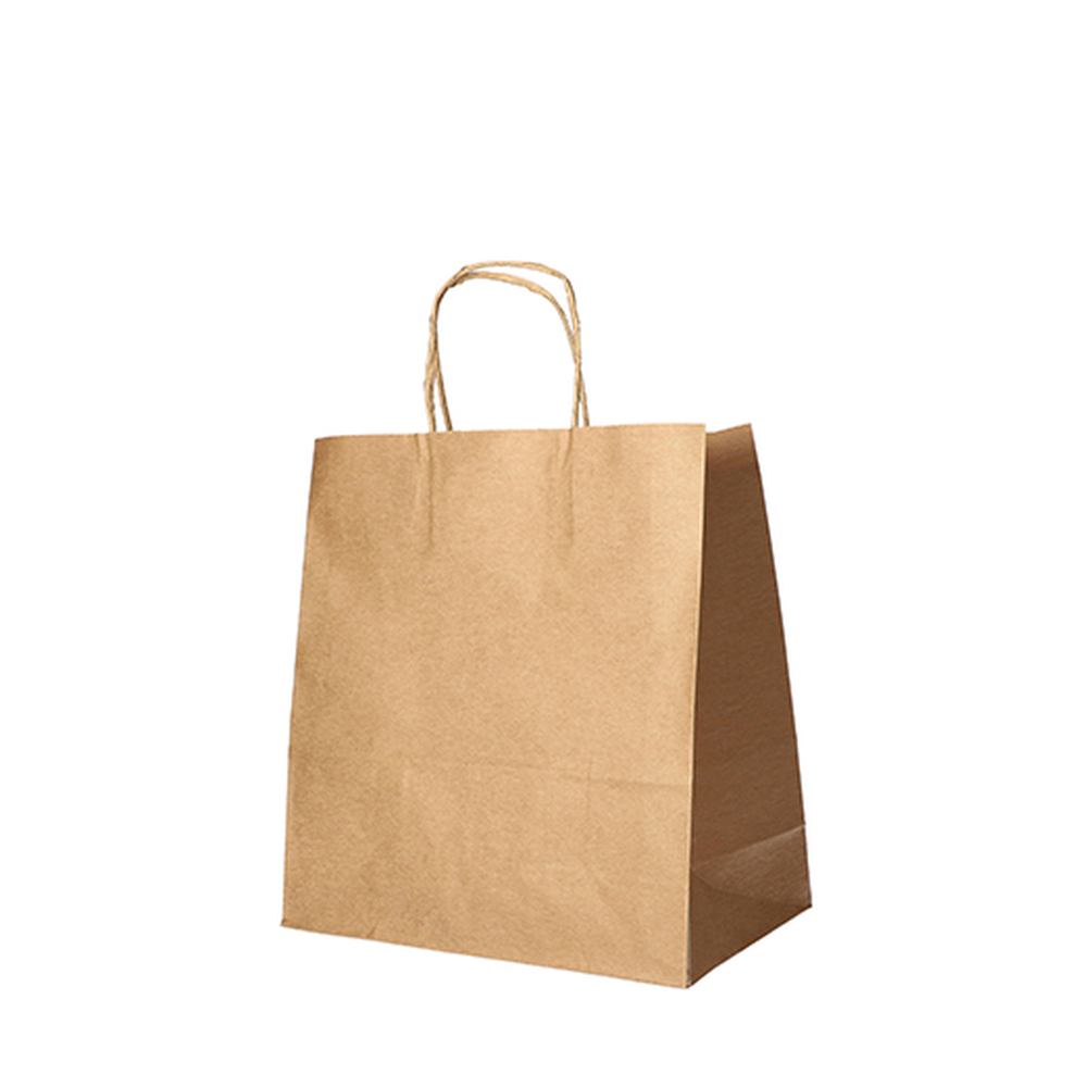 PAPSTAR Tragetaschen, Papier 25 cm x 26 cm x 17 cm braun mit gedrehtem Trageg