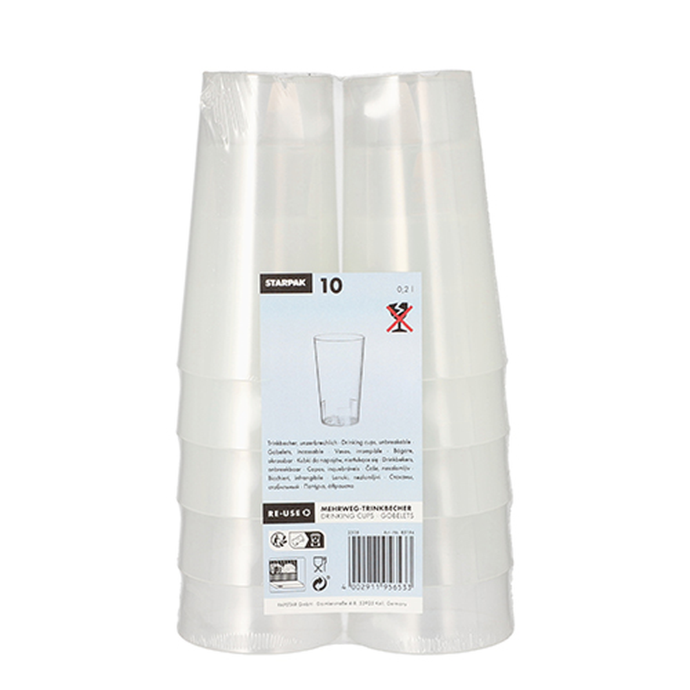 Papstar Mehrweg-Trinkbecher 0,2 l Ø 6,5 cm · 11,4 cm transluzent unzerbrechlich