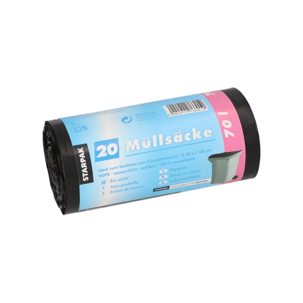 Papstar Müllsäcke, HDPE 70 l 100 cm x 58 cm schwarz