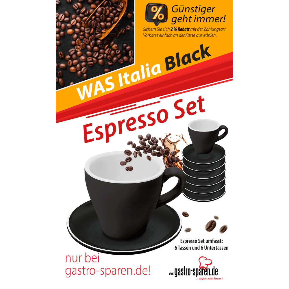 WAS Espresso Set ITALIA BLACK -12teilig