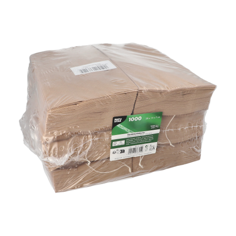 PAPSTAR Papierfaltenbeutel gefädelt Kraftpapier 28 cm x 13 cm x 7 cm braun