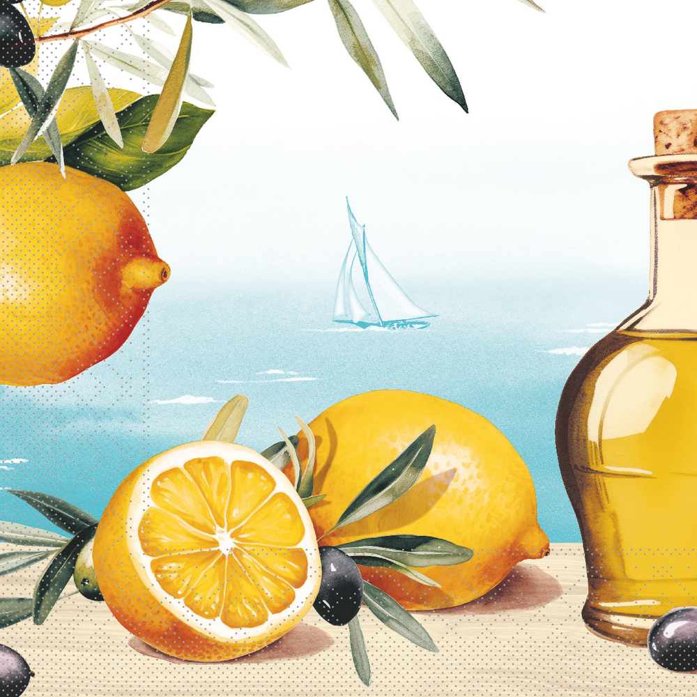 Mank Serviette Olives & Lemons 40 x 40 cm 1/4 Falz