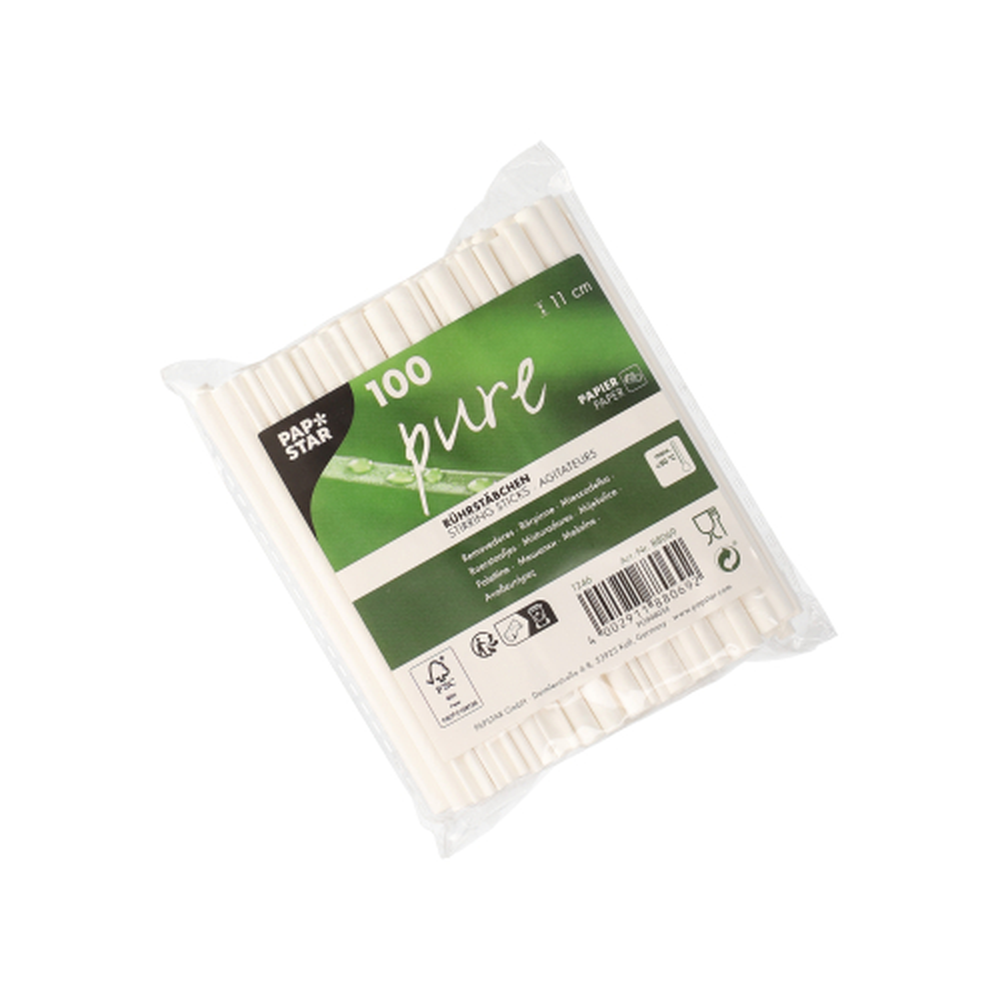 Papstar Rührstäbchen, Papier "pure" 11 cm weiss
