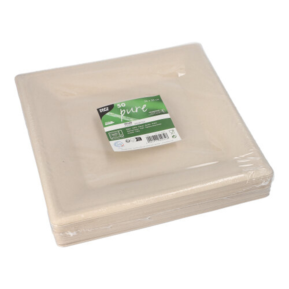 Papstar Teller, Zuckerrohr "pure" eckig 26 cm x 26 cm natur