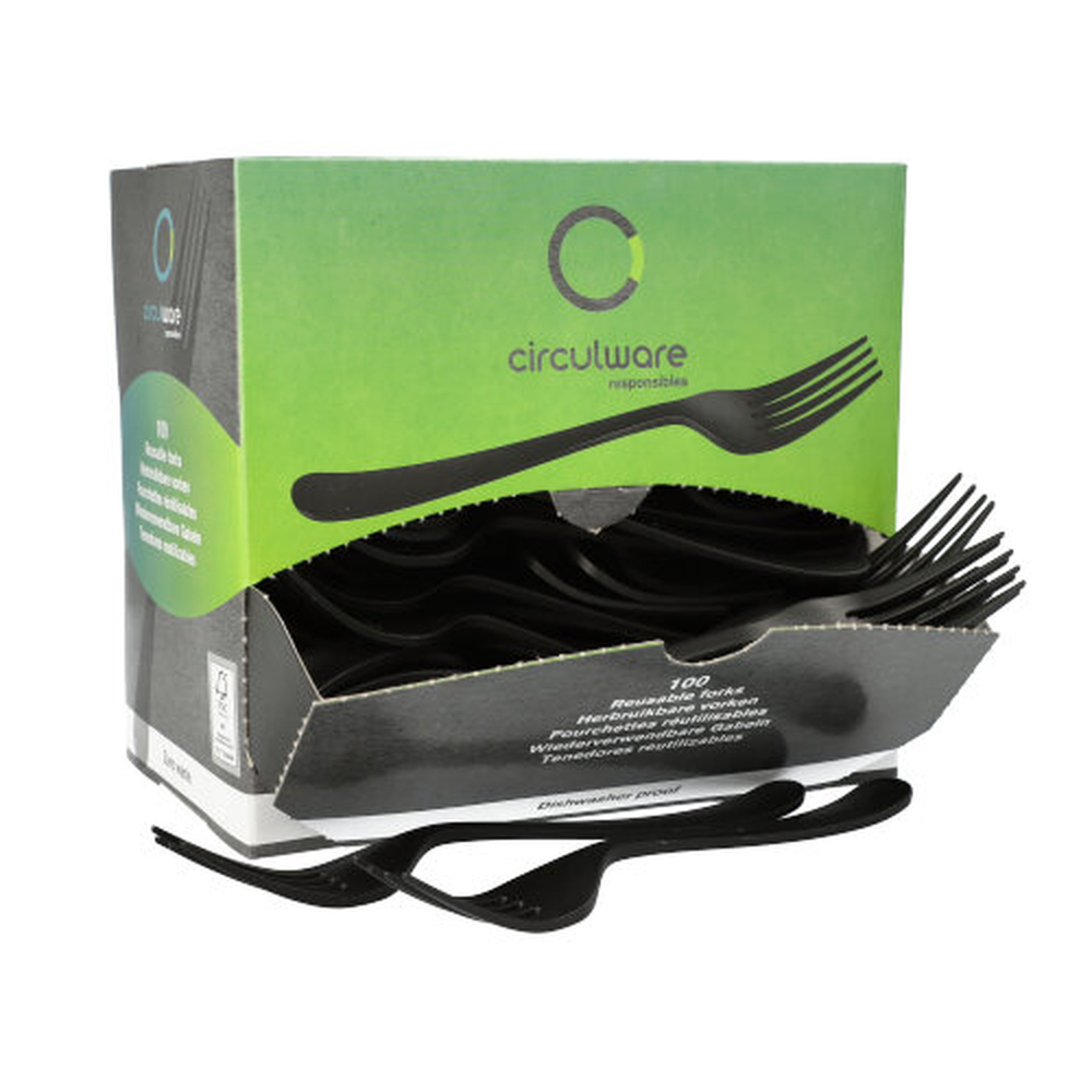 PAPSTAR Circulware Mehrweg-Gabeln PP-MF 19 cm schwarz Gaia extra stabil