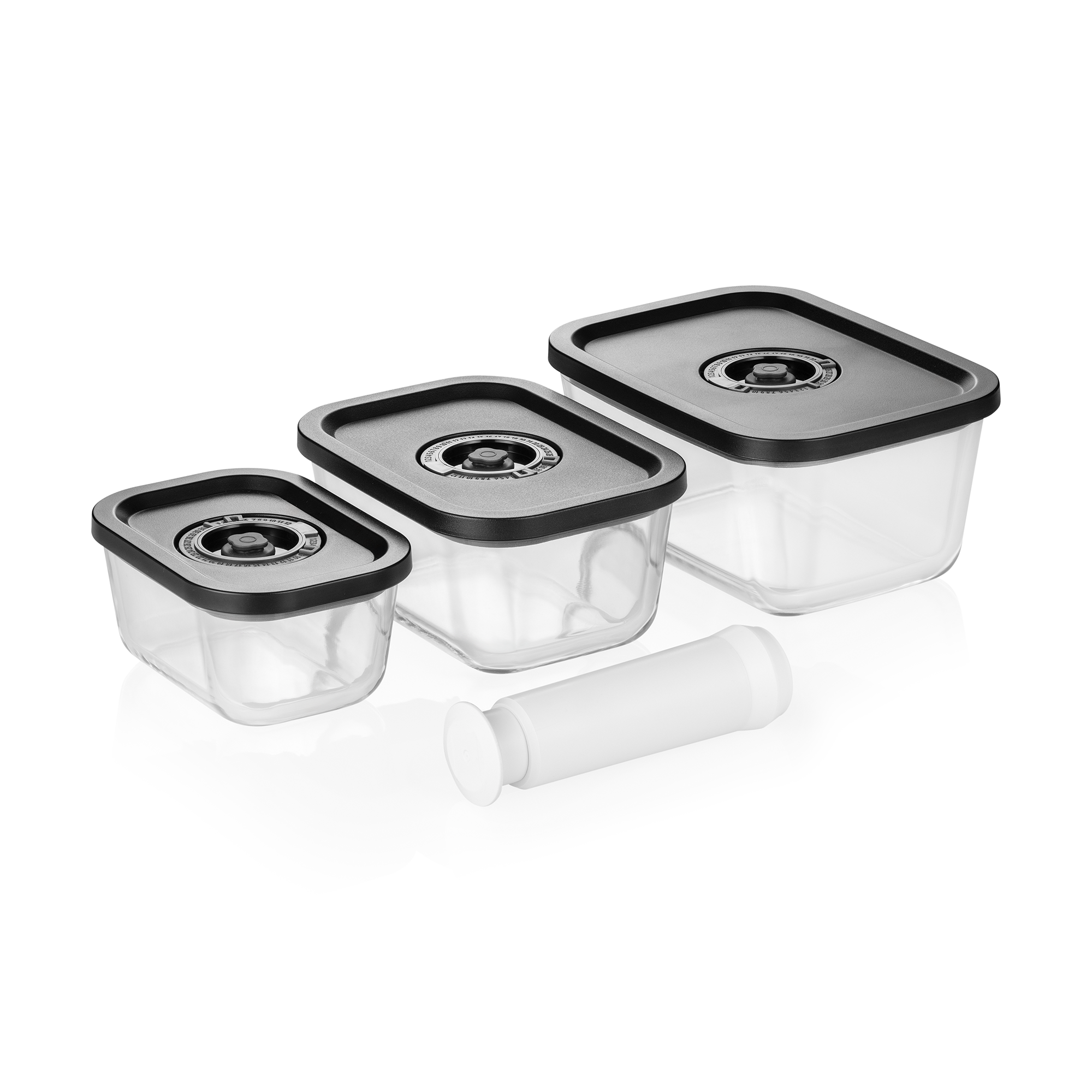 WAS Frischhaltedosen Set mit ABS Deckel, 3-teilig, mit manueller Vakuum Pumpe, B