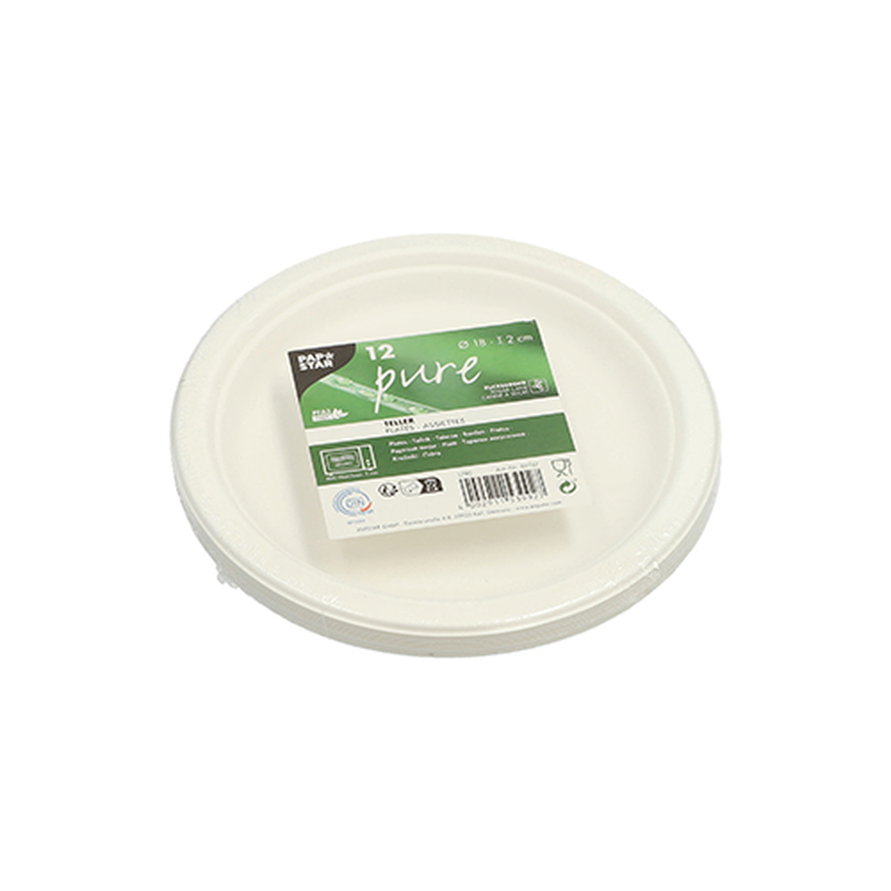 Papstar Teller, Zuckerrohr "pure" ungeteilt Ø 18 cm · 2 cm weiss