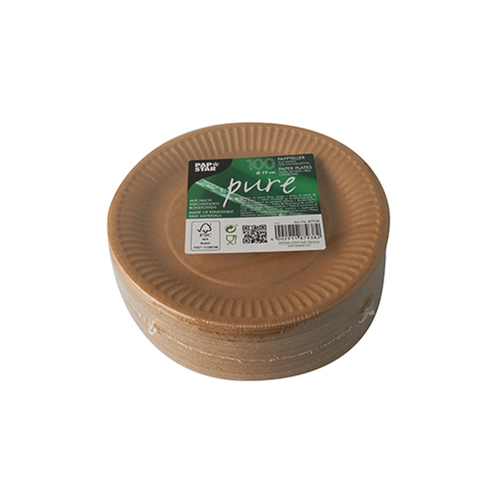 Papstar Teller, Pappe "pure" rund Ø 19 cm braun
