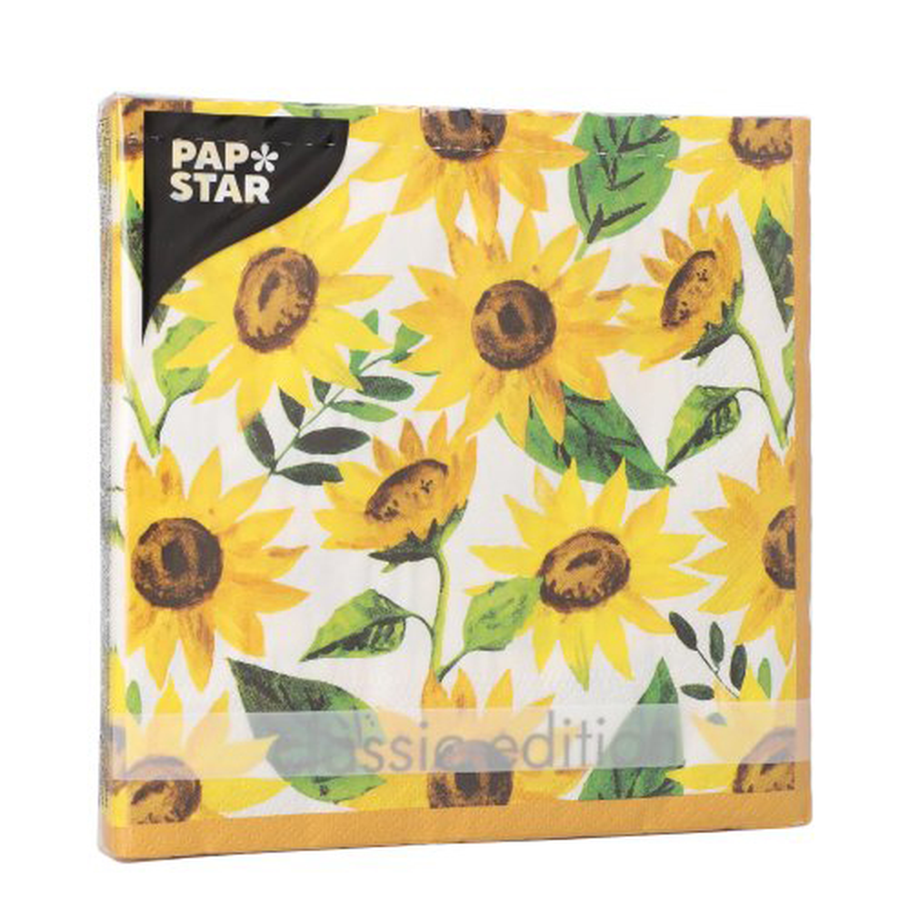 Papstar Servietten, 3-lagig 1/4-Falz 33 cm x 33 cm "Sunflowers"