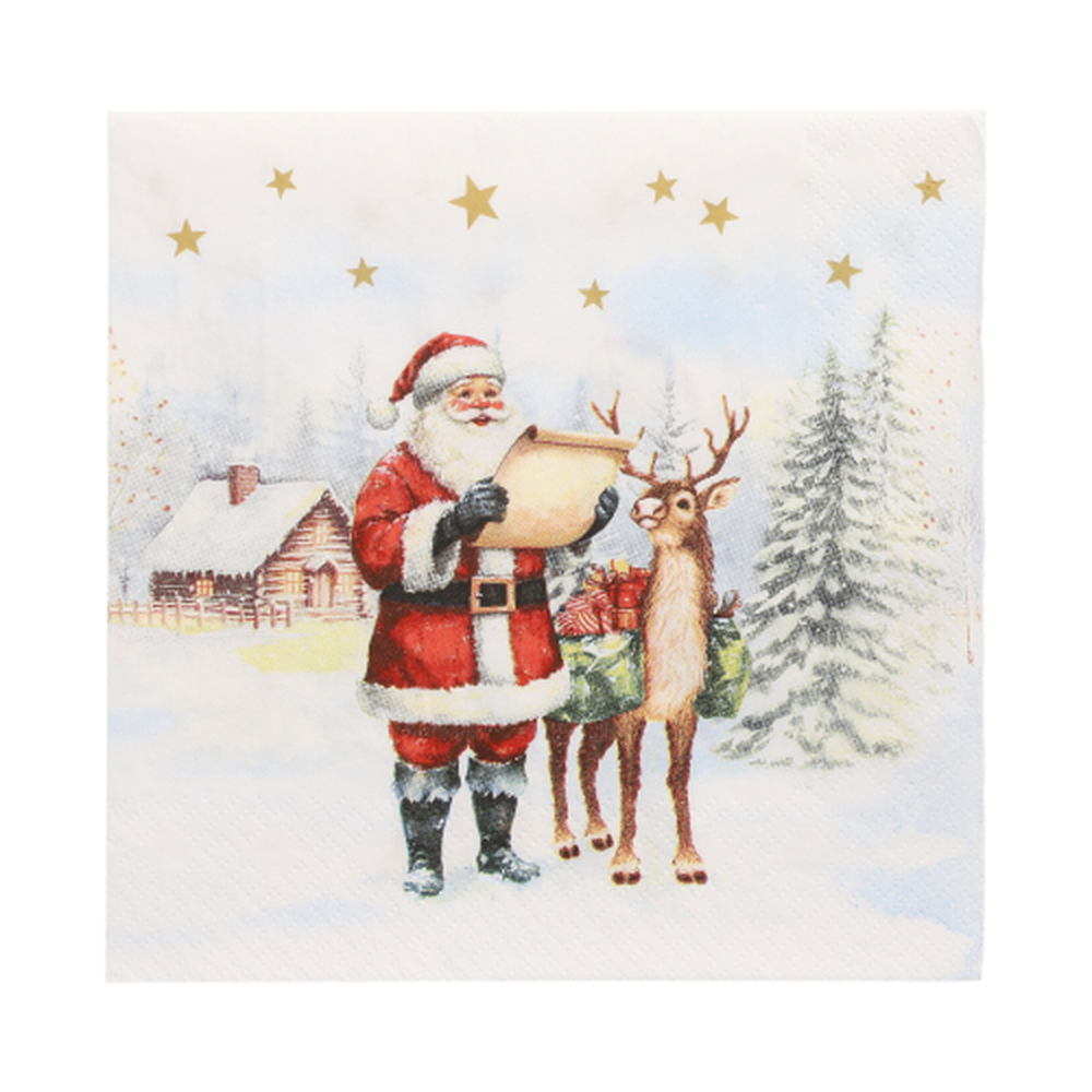 Papstar Servietten, 3-lagig 1/4-Falz 33 cm x 33 cm "Dear Santa"