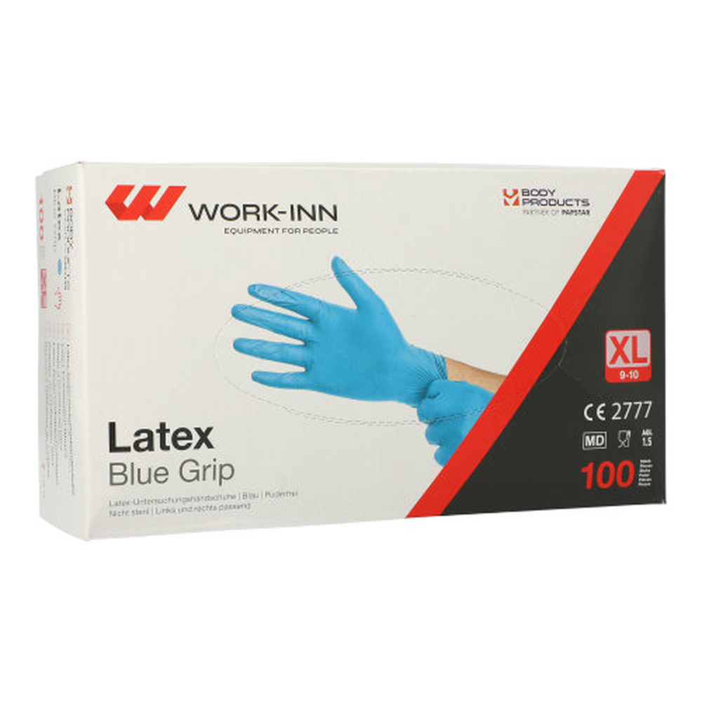 Papstar "WORK-INN" Handschuhe, Latex puderfrei blau "Blue Grip" Größe: XL