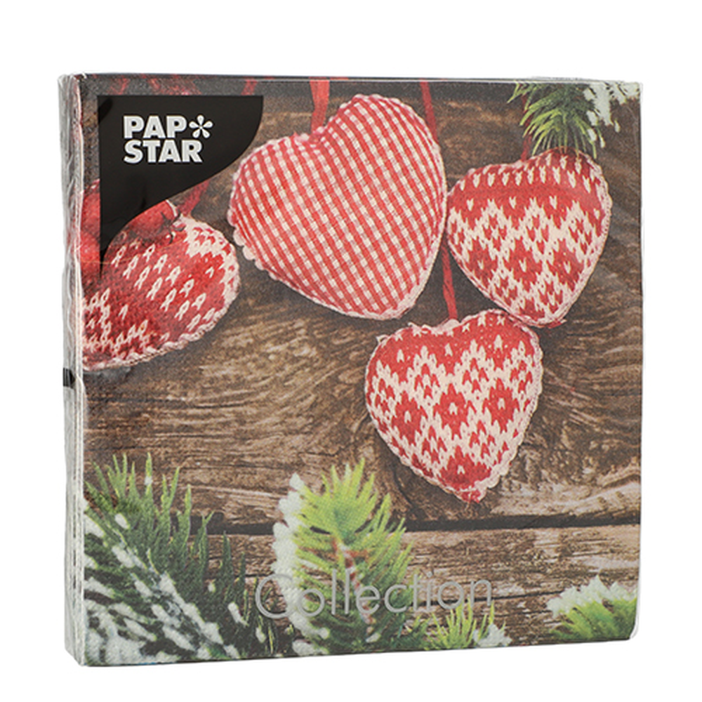 Papstar Servietten, 3-lagig 1/4-Falz 33 cm x 33 cm "Mes Coeurs"