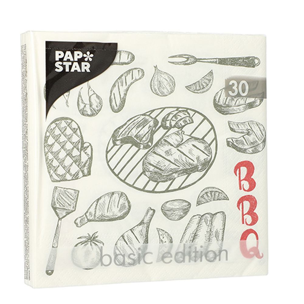 Papstar Servietten, 3-lagig 1/4-Falz 33 cm x 33 cm "I love BBQ"