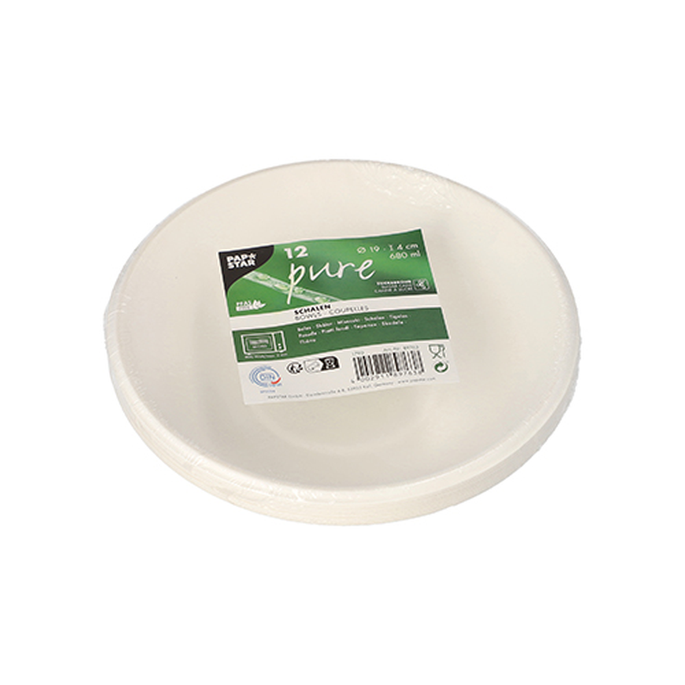 Papstar Schalen, Zuckerrohr "pure" 680 ml Ø 19 cm · 4 cm weiss