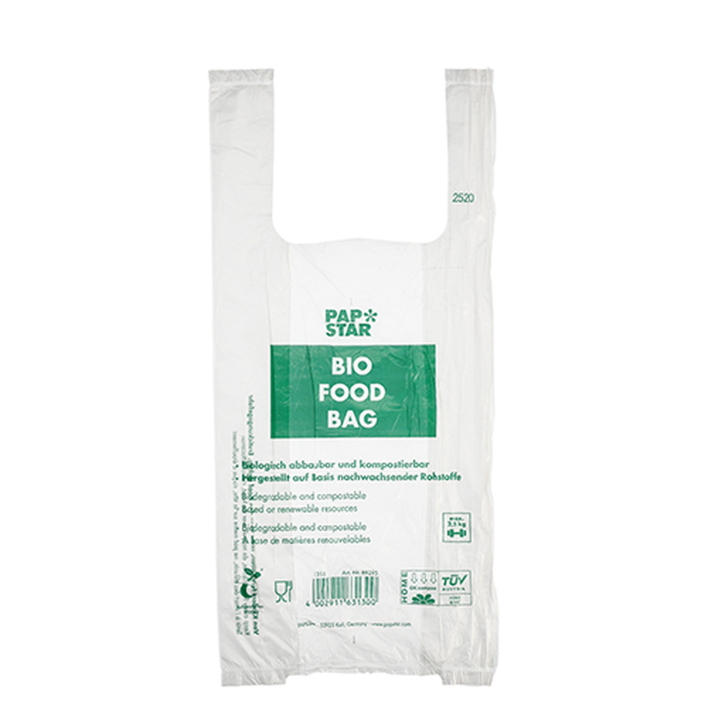 PAPSTAR Hemdchen-Tragetaschen, Bio-Folie 47 cm x 22 cm x 13 cm transparent K