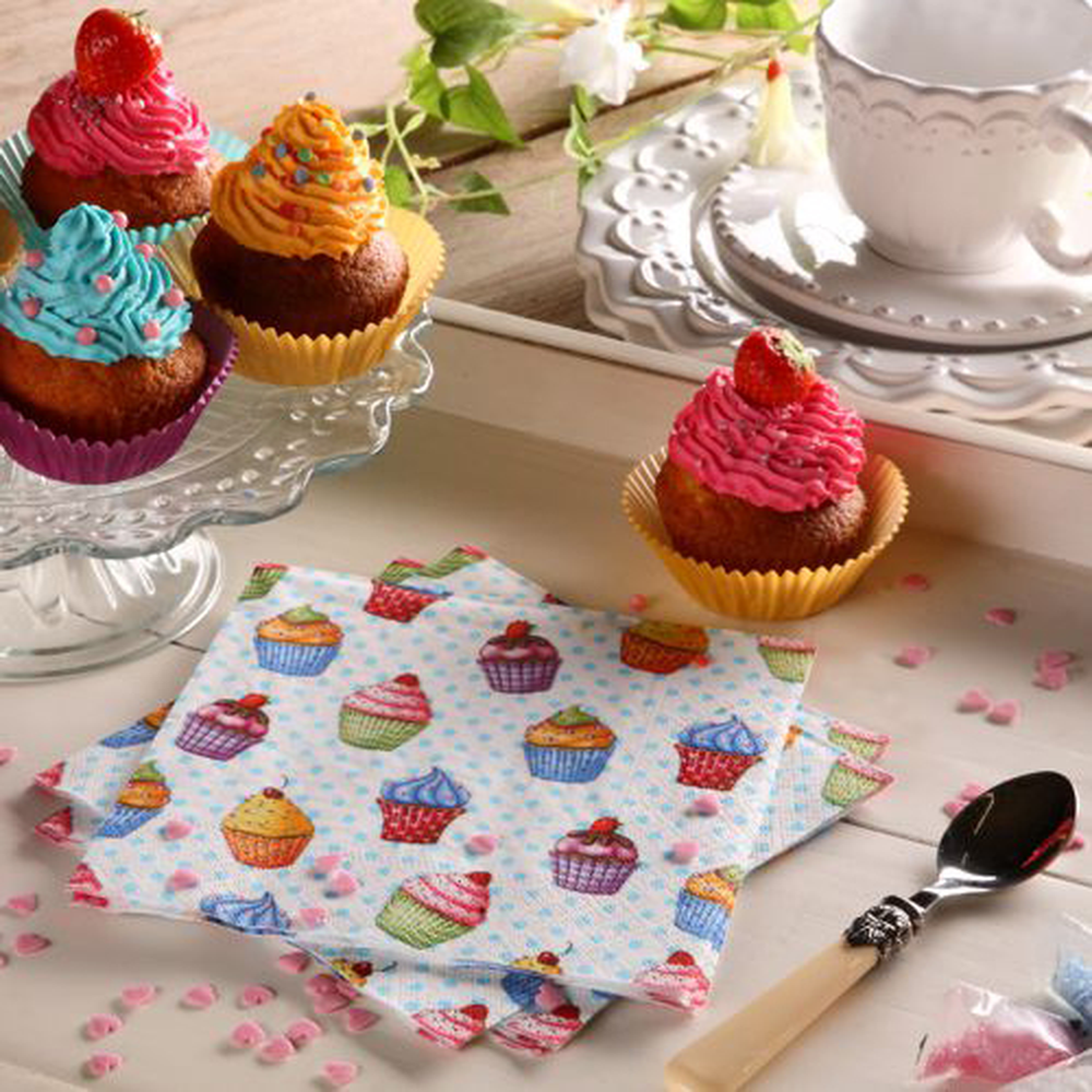 Papstar Servietten, 3-lagig 1/4-Falz 33 cm x 33 cm "Cupcakes"