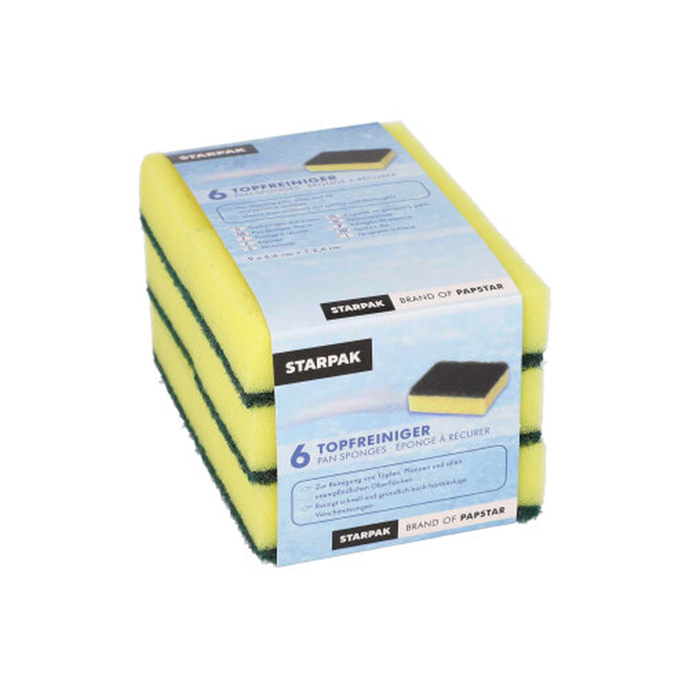 Papstar Topfreiniger, Schwamm eckig 2,6 cm x 9 cm x 6,6 cm gelb/grün , kratzend