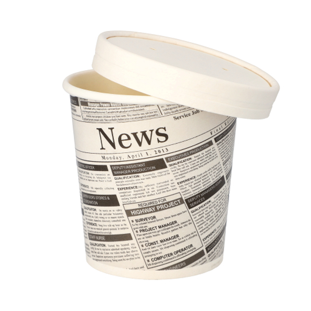 Papstar Snackbecher, Pappe "To Go" rund 470 ml Ø 9,9 cm · 9,9 cm "Newsprint"