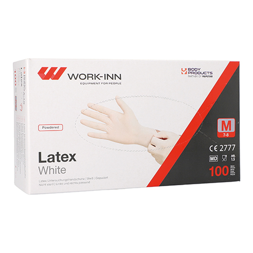 Papstar "WORK-INN" Handschuhe, Latex gepudert "White" weiss - natur Größe: M
