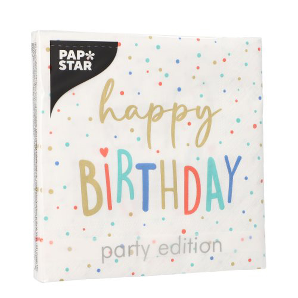 Papstar Servietten, 3-lagig 1/4-Falz 33 cm x 33 cm "Happy Birthday"
