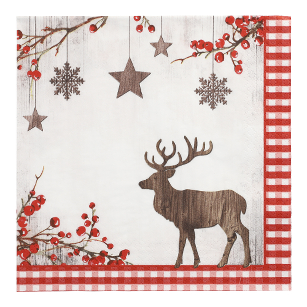 Papstar Servietten, 3-lagig 1/4-Falz 40 cm x 40 cm "X-Mas Deer"