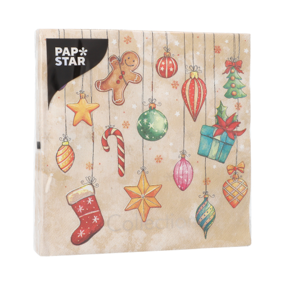 Papstar Servietten, 3-lagig 1/4-Falz 33 cm x 33 cm "X-Mas Decoration"