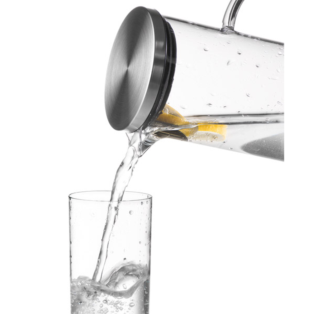 APS Glas-Karaffe Ø 9,5 cm, H: 27 cm, 1,5 Liter , Glas, Edelstahl