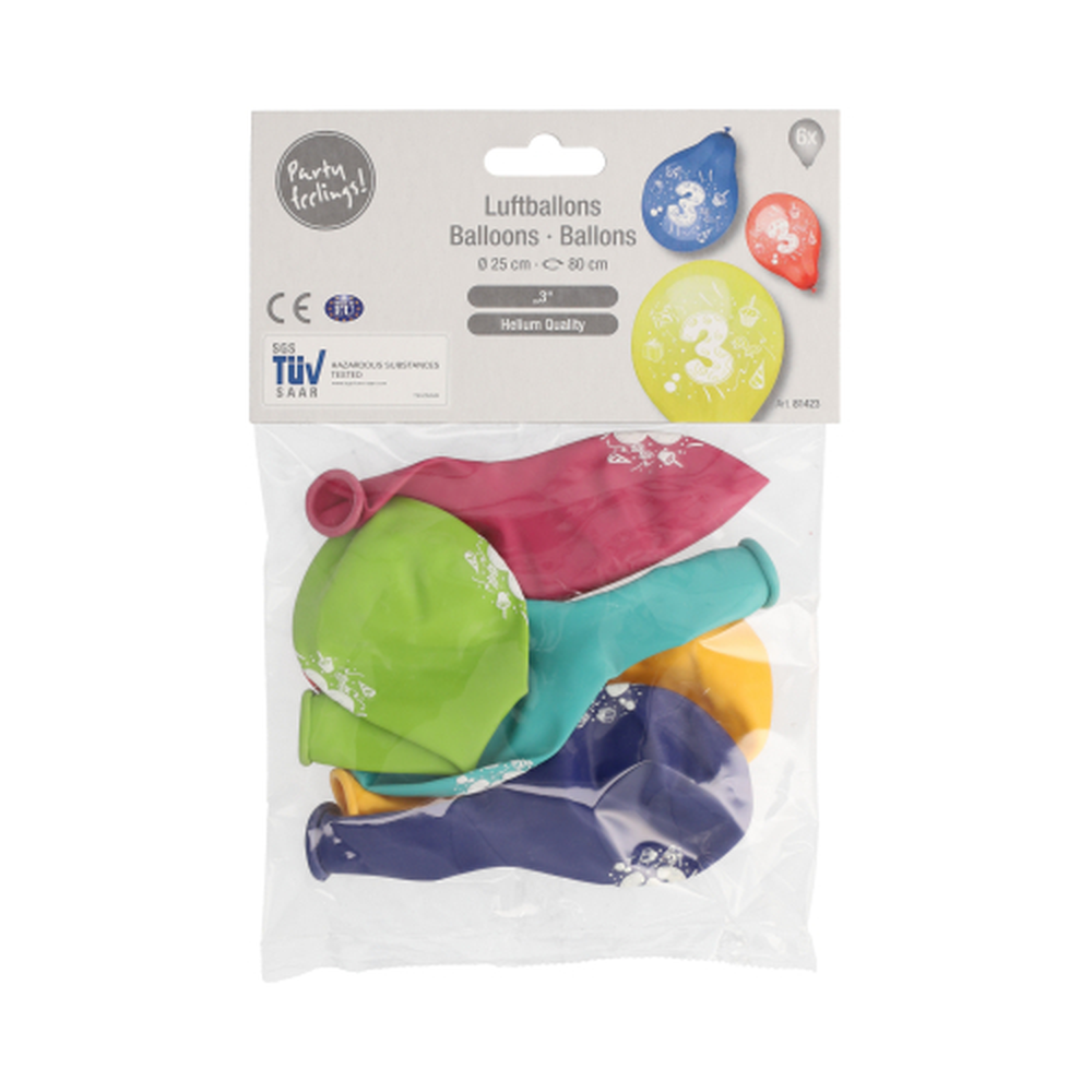 Papstar Zahlenluftballons Ø 25 cm farbig sortiert "3"