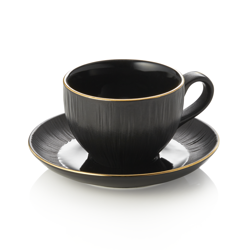 WAS Cappuccinotasse mit Untertasse Set MAYA KURO, 200 ml, schwarz, Set á 4 Stück