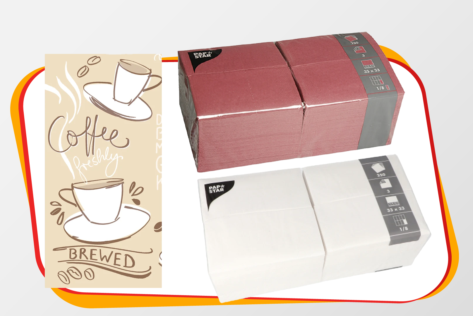Kopierbox, Kaffeebecher?, Kartonbox, Weißes Papier, Braune Karte