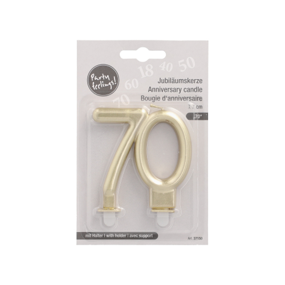 Papstar Jubiläumskerzen mit Halter 7 cm gold "70"