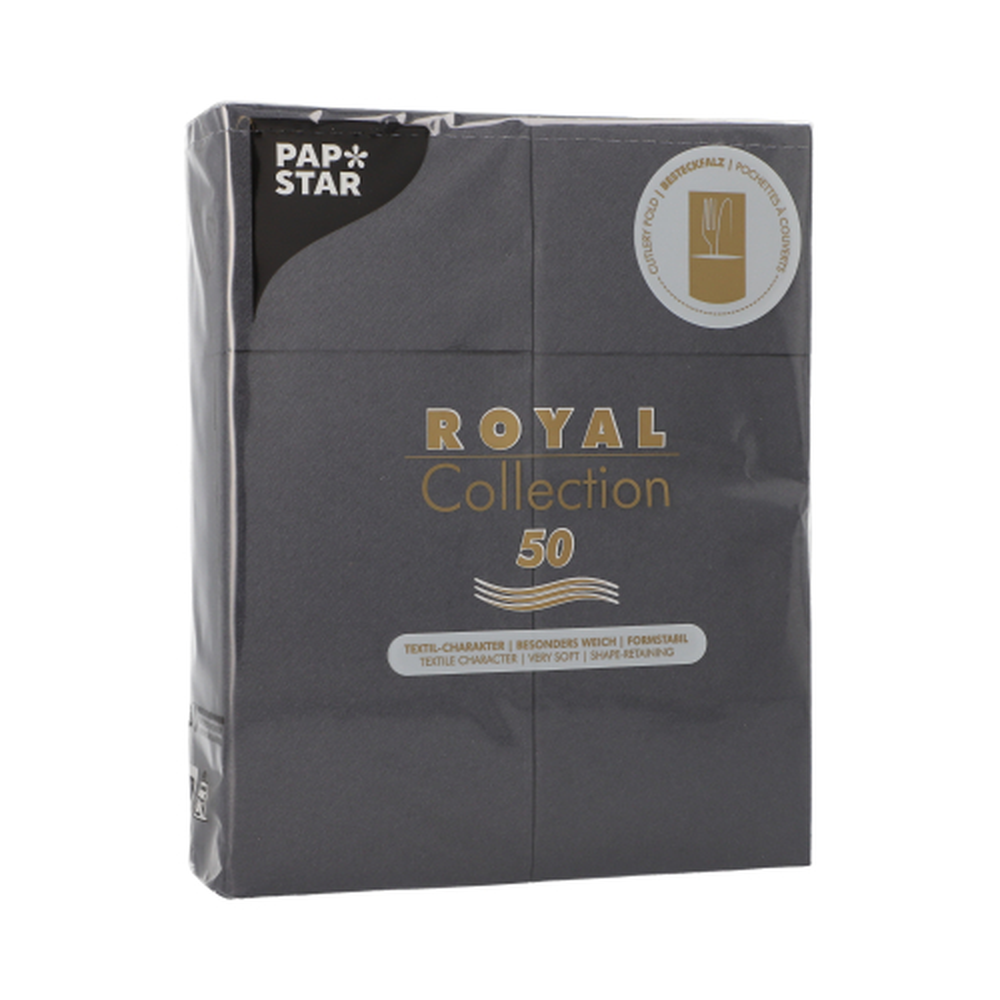 Papstar Servietten "ROYAL Collection" 40 cm x 30 cm schwarz mit Besteckfalz
