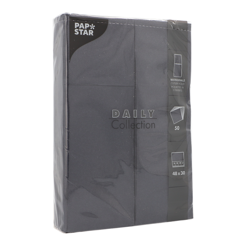 Papstar Servietten "DAILY Collection" 48 cm x 30 cm schwarz mit Besteckfalz