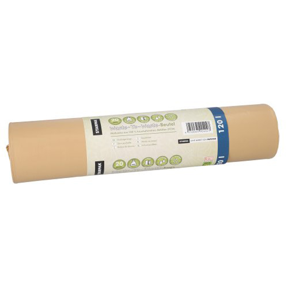 Papstar Müllsäcke aus 100% PCW "Waste-To-Waste" 120 l 109 cm x 70,5 cm braun