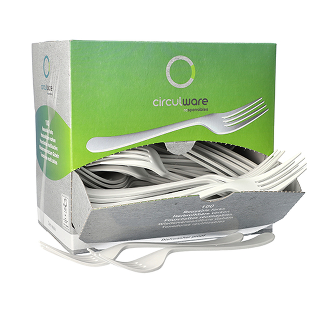 PAPSTAR Circulware Mehrweg-Gabeln PP-MF 19 cm weiss Gaia extra stabil, 